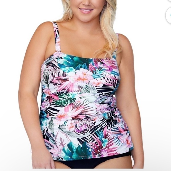 Raisins Curve WHITE MULTI Plus Size Protea Haute Bloom Tankini Swim Top NWT - Picture 1 of 16